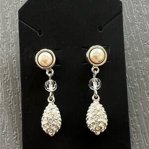 Swarovski Teardrop Crystal Pierced Earrings with simulated pearl
